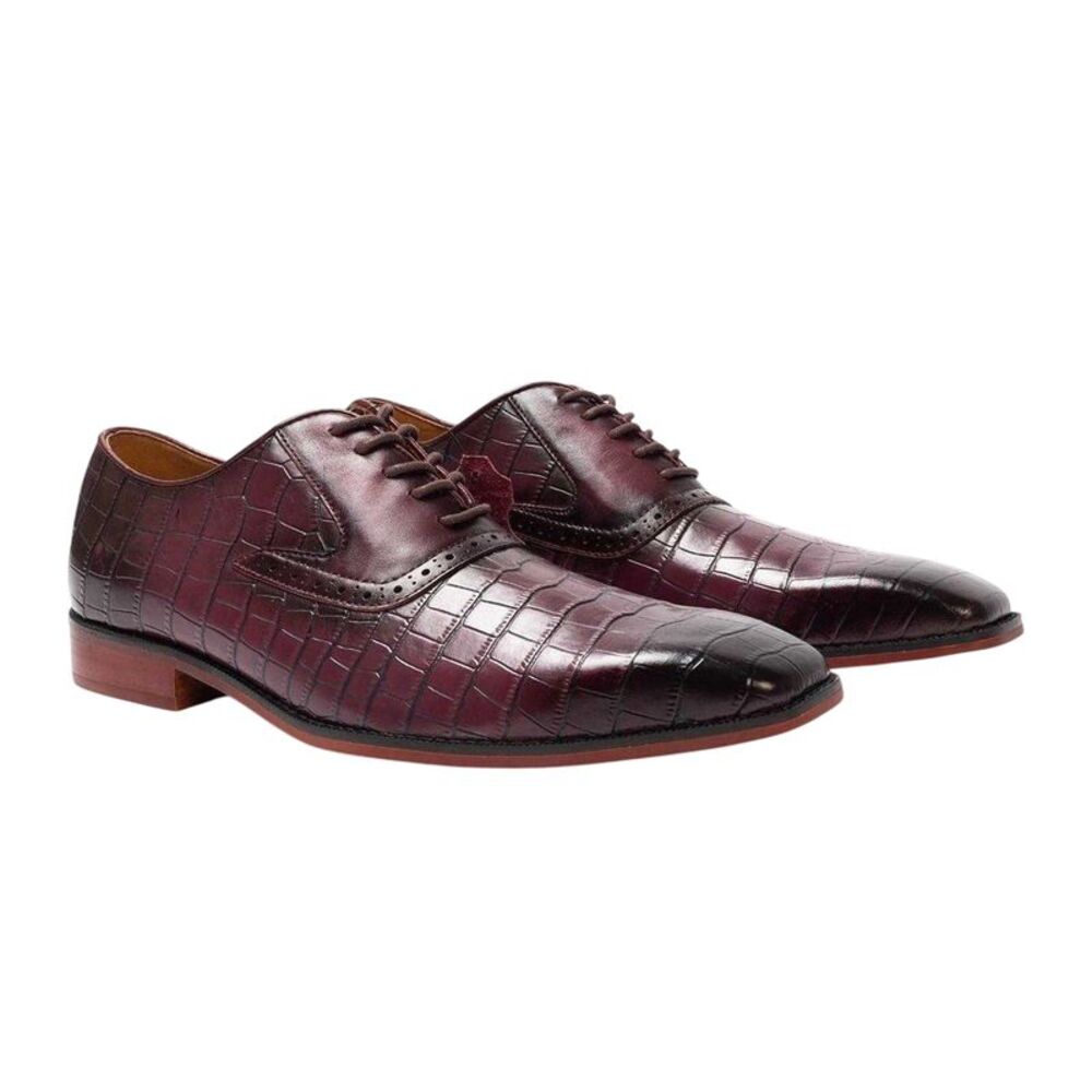 Giorgio Mens Croc Full Grain Leather Oxford Shoes / Maroon